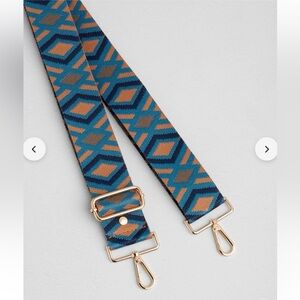 Pom Pom London Blue and Tan Diamond Bag Strap with Gold Hardware